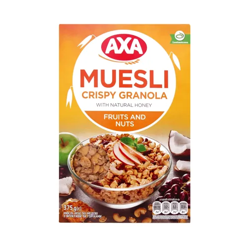 Мюслі медові з фруктами та горіхами Axa к/у 375г