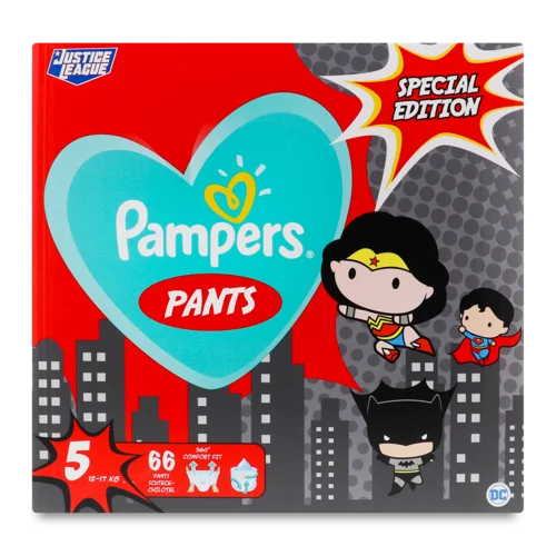 Дитячі Трусики-Підгузники Justice League Pampers 66шт, 12-17кг, в/ґ