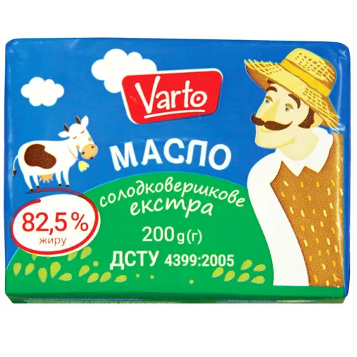 Масло Varto солодковершкове екстра 82.5 %, 200г