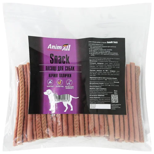 Ласощі для собак AnimAll Snack качині палички 500г
