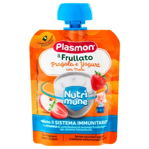 Пюре Plasmon з яблуками, полуницею та йогуртом 85г