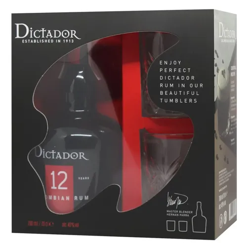 Ром Dictador 12 років 40% 0,7л + 2 склянки