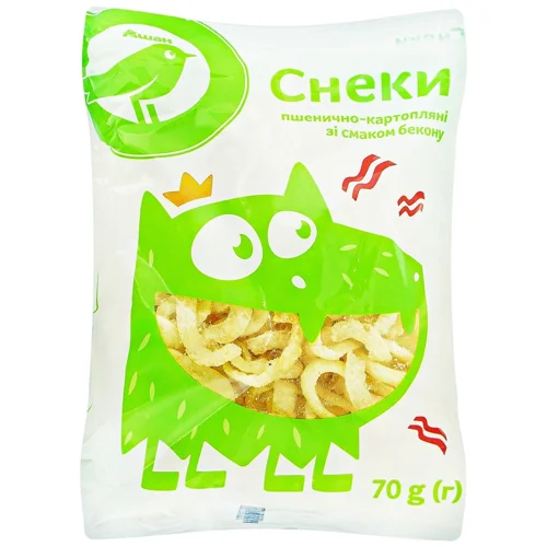 Снеки Auchan пшенично-картопляні зі смаком бекону 70г