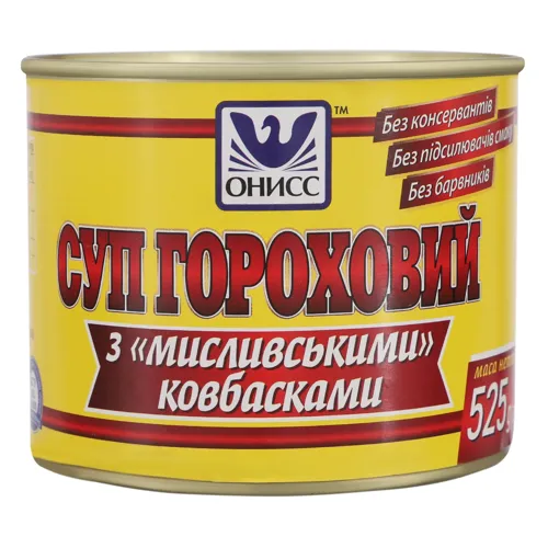 Консерва Суп гороховий з мисливськими ковбасками Онисс з/б 525г