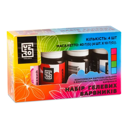 Гелеві Барвники Yero Colors, Вищого Ґатунку, Картонна Упаковка, 4х10г