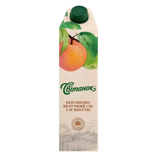 Сік з м’якоттю персиково-яблучний гомогенізований стерилізований ТМ "Світанок" 0,95л