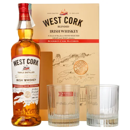 Віскі West Cork Bourbon Cask з 2 келихами 40% 0,7л