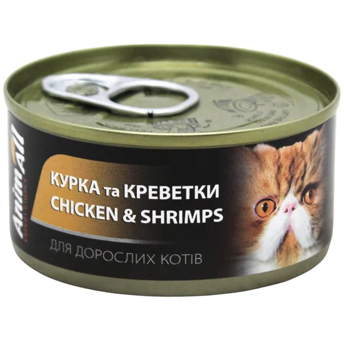 Корм вологий AnimAll з куркою та креветками для котів 85г