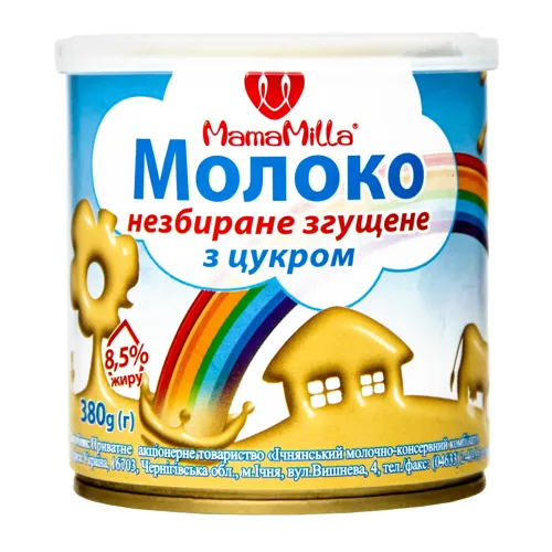 Молоко згущене 8.5% з цукром Mama Milla з залізній банці 380г
