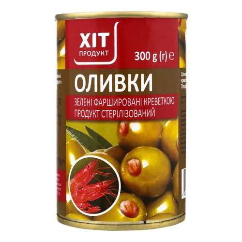 Оливки зелені фаршировані креветкою Хіт продукт 300г