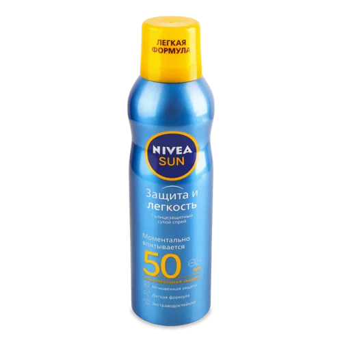 Сонцезахисний Спрей сухий SPF50 Nivea Sun, Захист та Легкість, 200мл