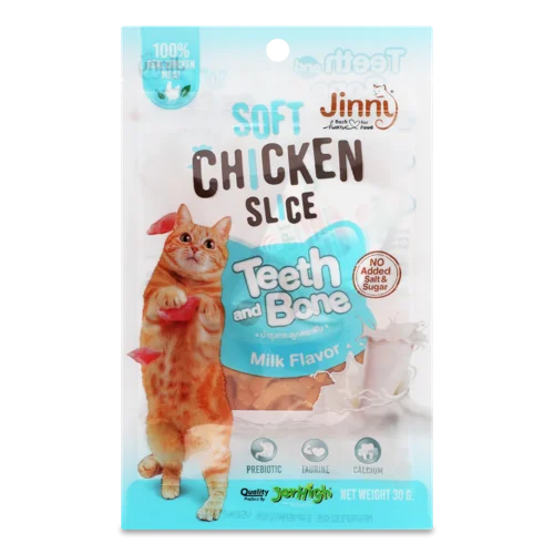 Корм Для Котів Зі Смаком Молока, М'які Курячі Слайси Jinny, В/К, 30г