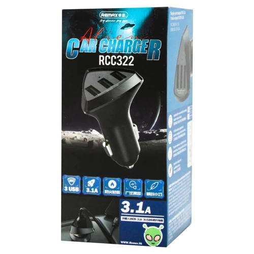 Зарядний пристрій для авто Remax чорний 3.1A 3-USB RCC-322