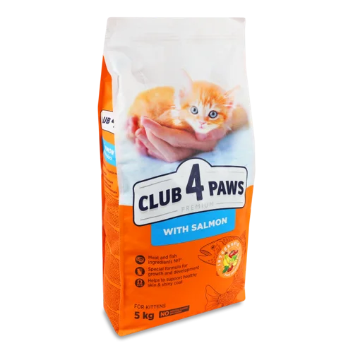 Корм сухий повнораціонний для кошенят з лососем Premium Club 4 Paws, в/к, 5 кг