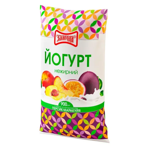 Йогурт Злагода персик-маракуйя нежирний 900г