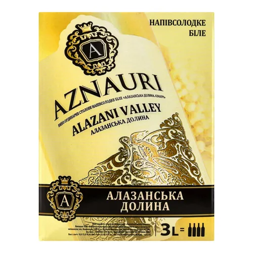 Вино 3л 9-13% біле напівсолодке Alazani valley Aznauri