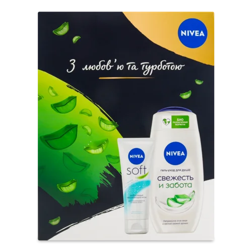 Косметичний Набір Soft Nivea, Гель-догляд для душу Свіжість і Піклування + Крем зволожуючий для обличчя, рук і тіла, 1шт