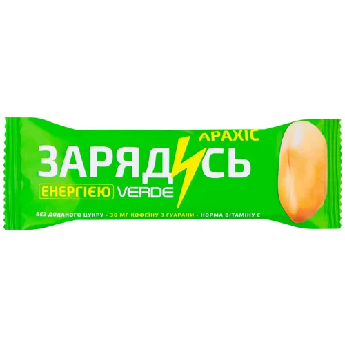 Батончик Verde Зарядись Гуарана-арахіс без цукру 30г