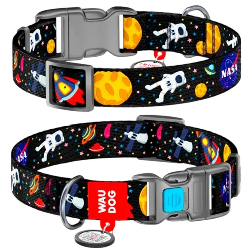 Нашийник для собак Waudog Nylon нейлоновий з QR паспортом 24-40см/20мм з малюнком nasa