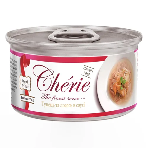 Корм вологий Cherie із жовтоперим тунцем та диким лососем для котів 80г