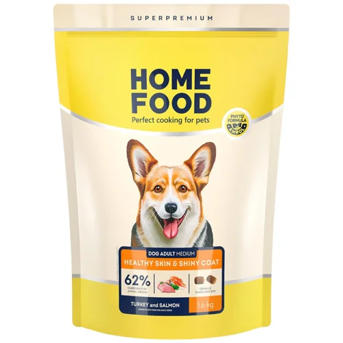 Корм сухий Home Food з індичкою та лососем для здоров'я шкіри та шерсті собак середніх порід 1,6кг