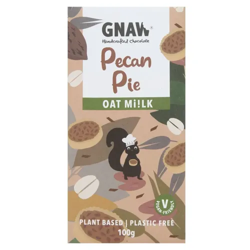 Шоколад Gnaw з вівсяного молока, горіхом пекан та шматочками веганської карамелі 100г