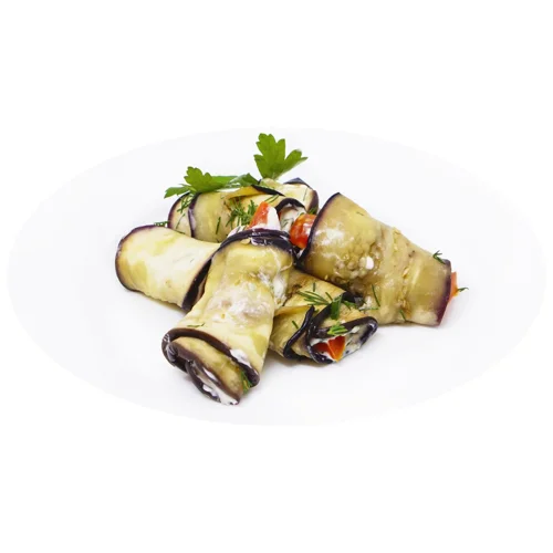 Рулетики з баклажанів, помідорів та майонезу