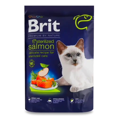 Корм сухий для дорослих стерилізованих котів Salmon Premium by Nature Brit, в/ґ, 300г