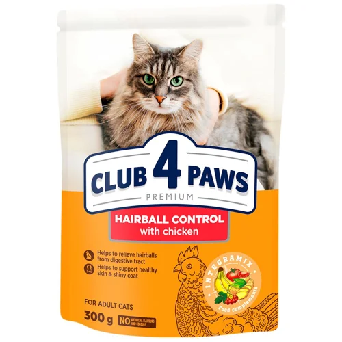 Корм сухий Club 4 Paws Premium з куркою для виведення шерсті у котів 300г