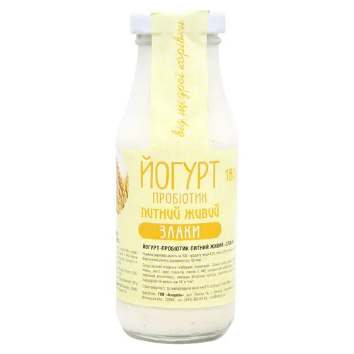 Йогурт-пробіотик Азорель Злаки питний живий 4%, 180г