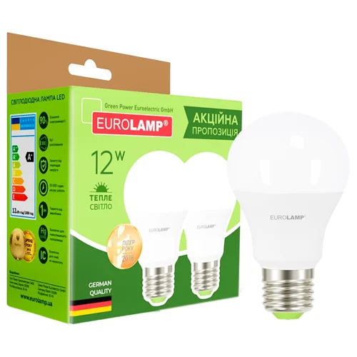 Лампа Eurolamp світлодіодна A60 12W E27 3000K 2шт