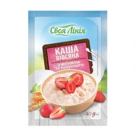 Каша 40г Своя Лінія вівсяна миттєвого приготування з вершками та полуницею м/уп