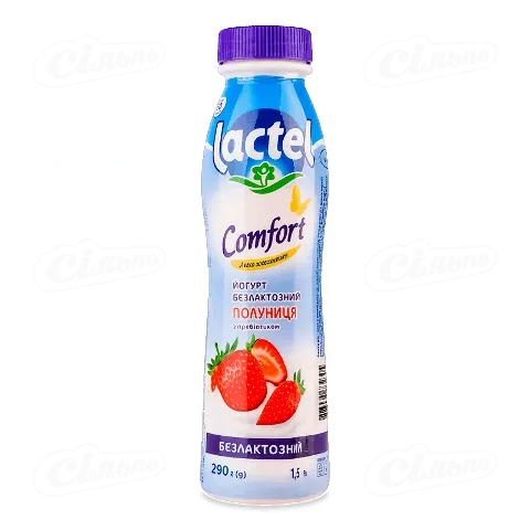 Йогурт Lactel Comfort Полуниця безлактозний 1,5%, 290г