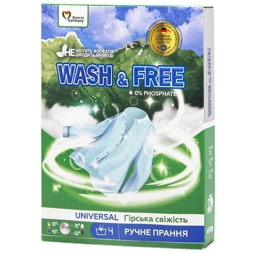 Пральний порошок Wash&Free Гірська свіжість для ручного прання 400г