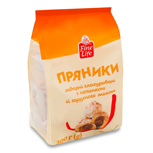 Пряники Заварні Глазуровані з Начинкою зі Згущеного Молока Fine Life, м/у 300г