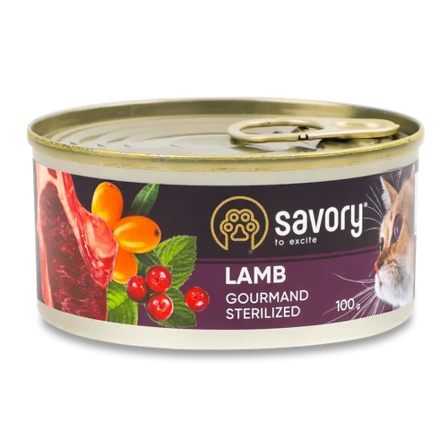 Корм Консервований Повнораціонний Для Дорослих Котів Lamb Gourmand Savory з/б 100г
