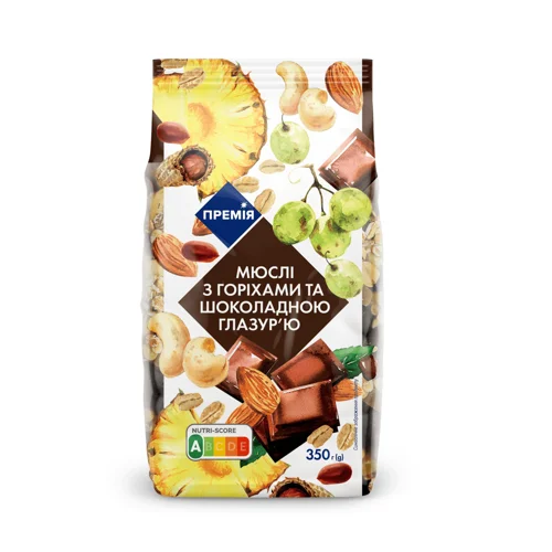 Мюслі Премія з горіхами та шоколадною глазур`ю,350г