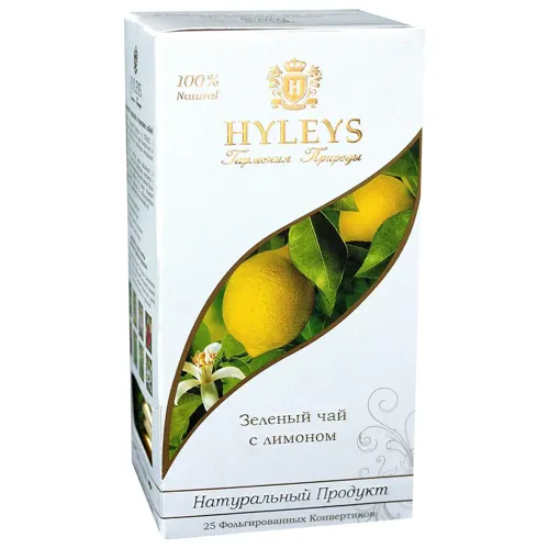 Зелений чай Хейліс купаж цейлонського та китайського байхового чаю з лимоном в пакетиках 25х1.5г