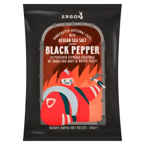 Чіпси Ergon картопляні з морською сіллю та чорним перцем 100г