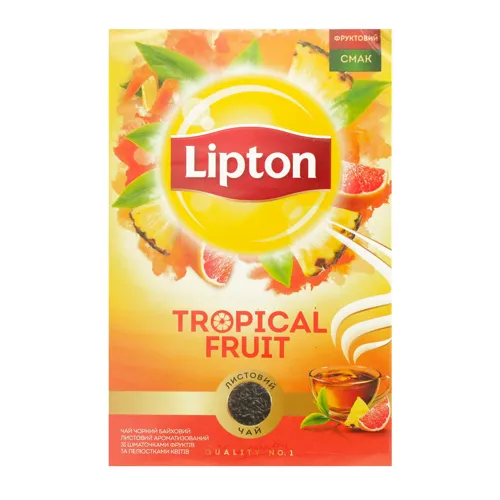 Чай чорний байховий листовий зі шматочками фруктів та пелюстками квітів Tropical Fruit Lipton к/у 80г