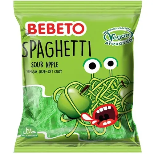 Жувальні цукерки Bebeto Спагеті Яблуко, 80г
