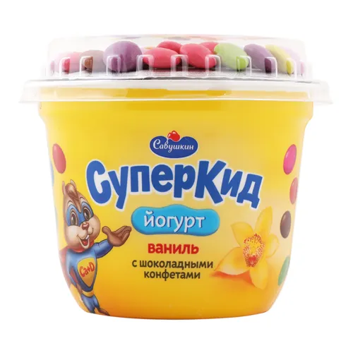 Йогурт 2% з шоколадними цукерками Ваніль СуперКід Савушкин ст 103г