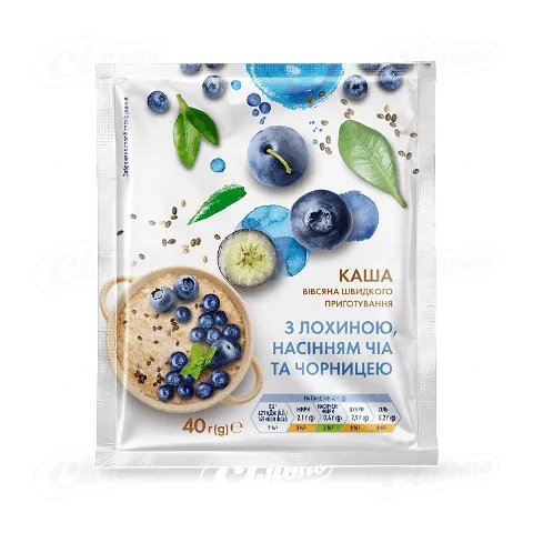 Каша вівсяна «Премія»® з лохиною, насінням чіа та чорницею, 40г