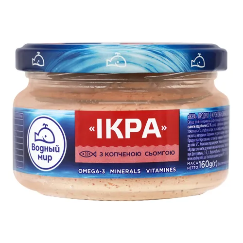 Продукт з ікрою скандинавської риби і копченою сьомгою Ікра Водный мир с/б 160г