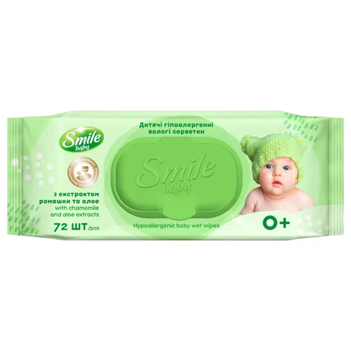 Серветки вологі Smile Baby дитячі з екстрактом ромашки та алое 72шт