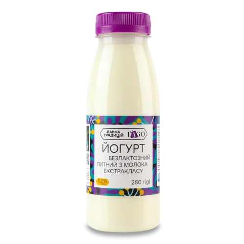 Йогурт Безлактозний Питний 3.2% Lago, п/пл, 280г