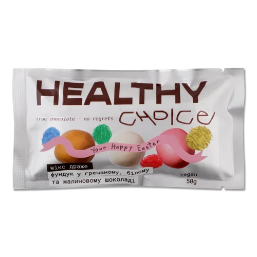 Драже Фундук У Гречаному Білому Та Малиновому Шоколаді Мікс, Healthy Choice, м/у 50г