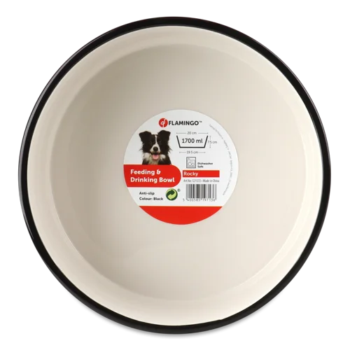 Миска для собак керамічна чорна кругла, 1.7л, №521572 Rocky Flamingo