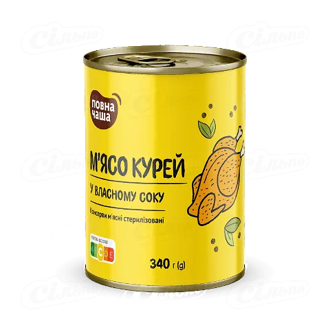 М'ясо курей «Повна Чаша»® у власному соку, 340г