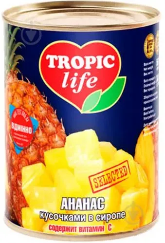 Фруктовий коктейль Ананас шматочками в сиропі 580мл (х24)